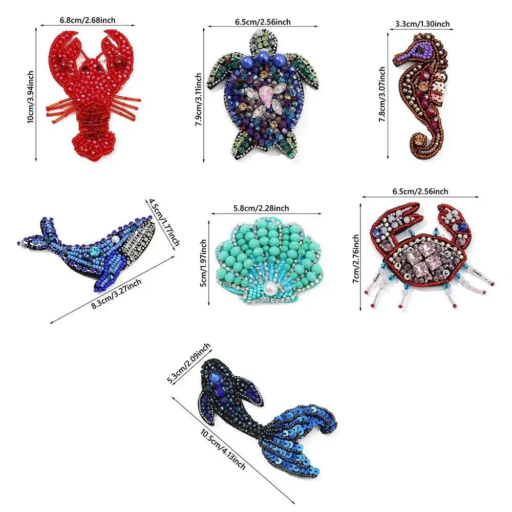 3D Marine Animal Patches Seahorse Crab Beaded Patches Starfish Handmade Cartoon Patches For DIY Craft & Cloth Decoration