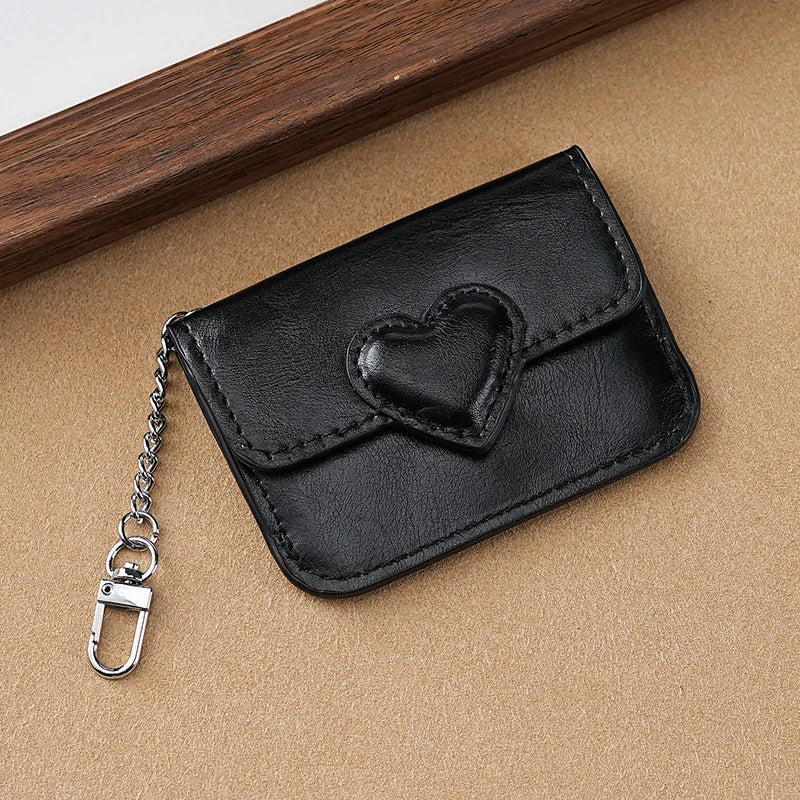 PULeather Card Holder Purse Women Cute Heart Shaped Small Wallet Multi-card Anti-magnetic Card Holder Travel Cash Coin Bag - 
