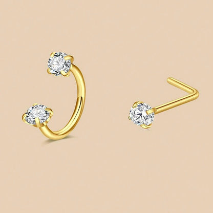 6/2pcs Horseshoe Nose Rings With L-Shape Nose Stud, Stainless Steel Rianbow CZ Nose Ring,, Lip Eyebrow Helix Ear Piercing