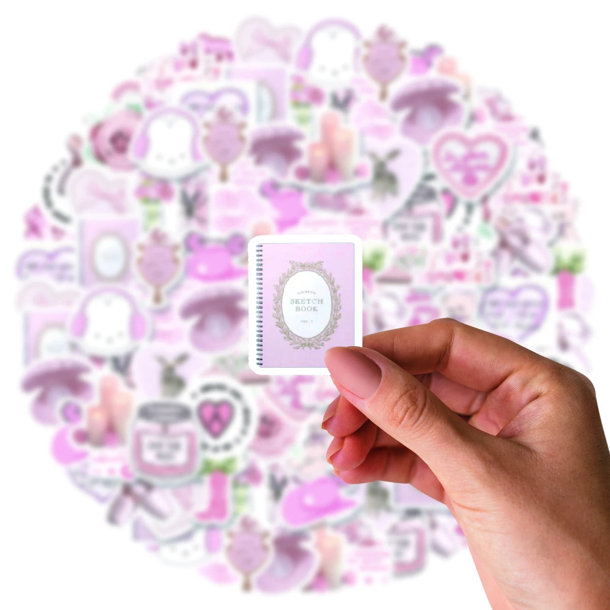 46pcs Bunny, Bear, Perfume Pink Graffiti Stickers Decorated Notebook Water Cup Diary Guitar Student Stationery PVC Decals