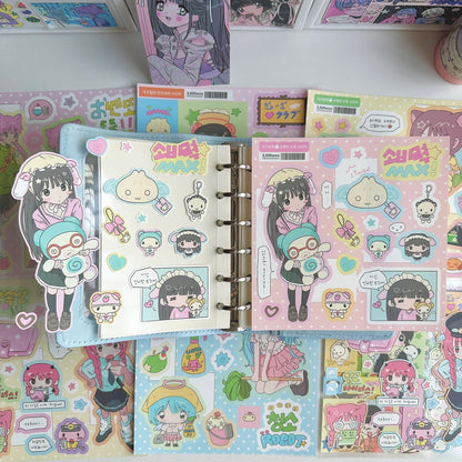 1/6PCS Cute Cartoon Sweet Cool Girl Stickers Hand Account Diary Notebook Planner Scrapbook DIY Decorative Stickers
