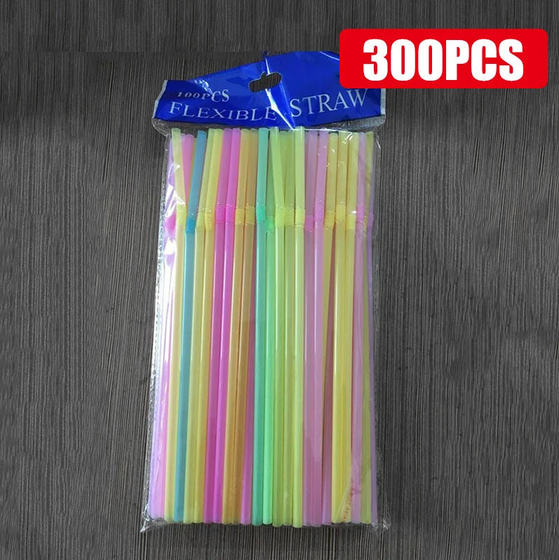 50-1000Pcs Drinking Straws Colorful & Black rietjes Flexible Wedding Party Supplies Drinking Straws Kitchen - Multicolor-300P
