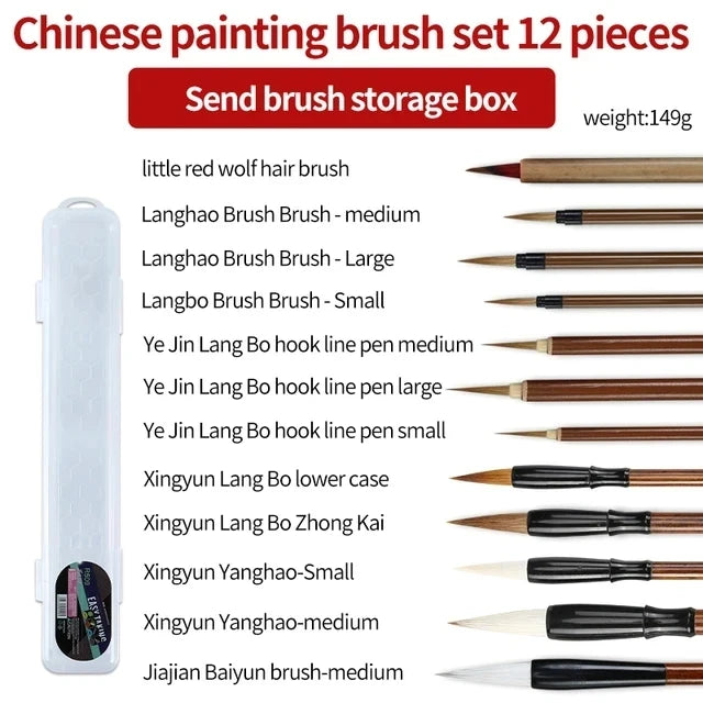6/9/12/16Pcs Chinese Calligraphy Brushes Set With storage box Sumi Painting Writing Kanji Art Watercolor Brush - 12pcs Profes