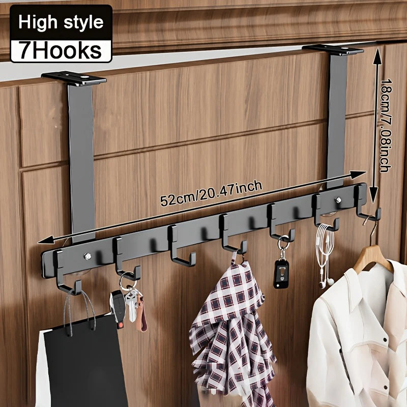 Hooks Over The Door 5/7 Hooks Metal Bathroom Organizer Rack Adjustable Clothes Coat Hat Towel Hanger Movable Holder Door Hang
