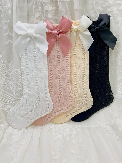 3/4 Pairs of Baby Girls' Bows Decor Anti-Mosquito Socks,Soft Breathable Cotton Crib Socks for Infant Toddler Summer Outdoor P