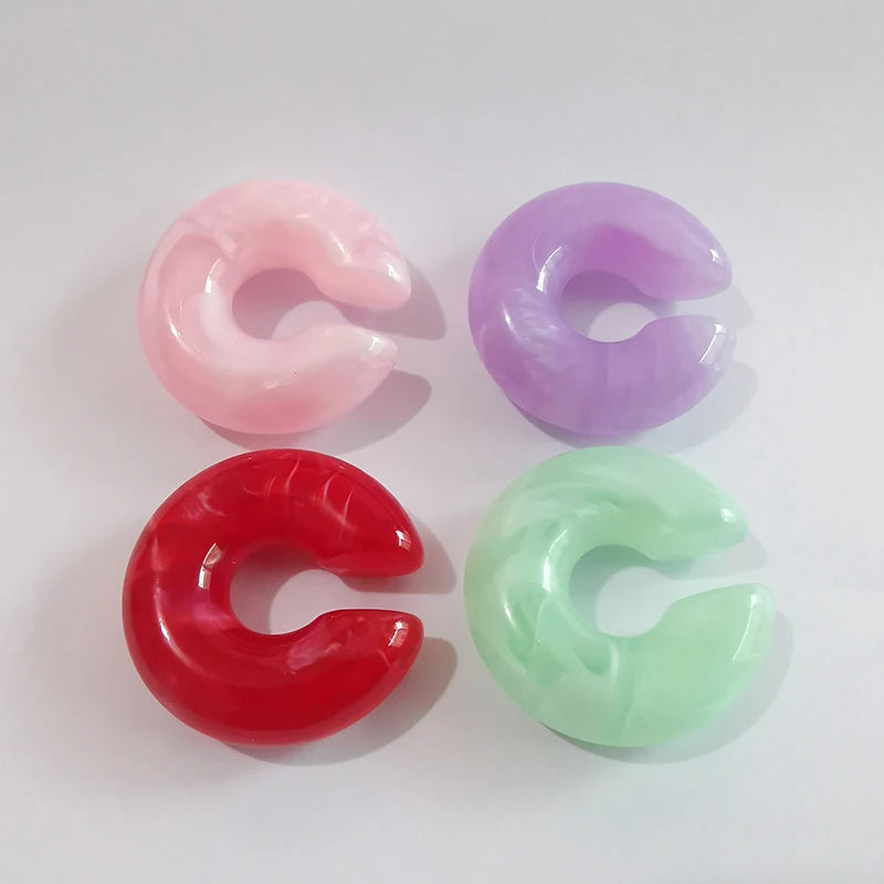 Fashion 4pcs C Shaped Acrylic Ear Clip for Women Simple Gold Silver Color No Pierced Round Earrings Punk Female Jewelry - 05