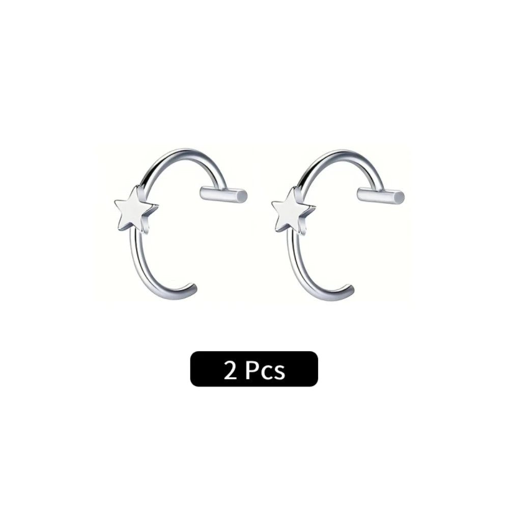 2Pcs/6Pcs Stainless Steel Fake C Clip Lip Ring Labret Piercing Earring Fake Nose Piercing Cool Women Body Jewelry Non-Pierced