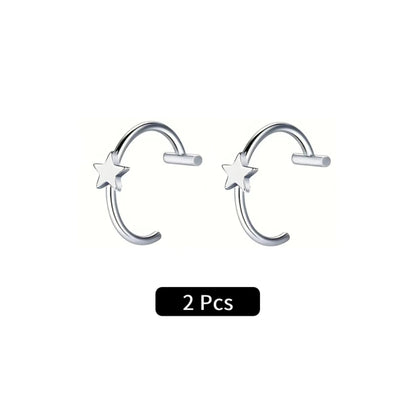 2Pcs/6Pcs Stainless Steel Fake C Clip Lip Ring Labret Piercing Earring Fake Nose Piercing Cool Women Body Jewelry Non-Pierced