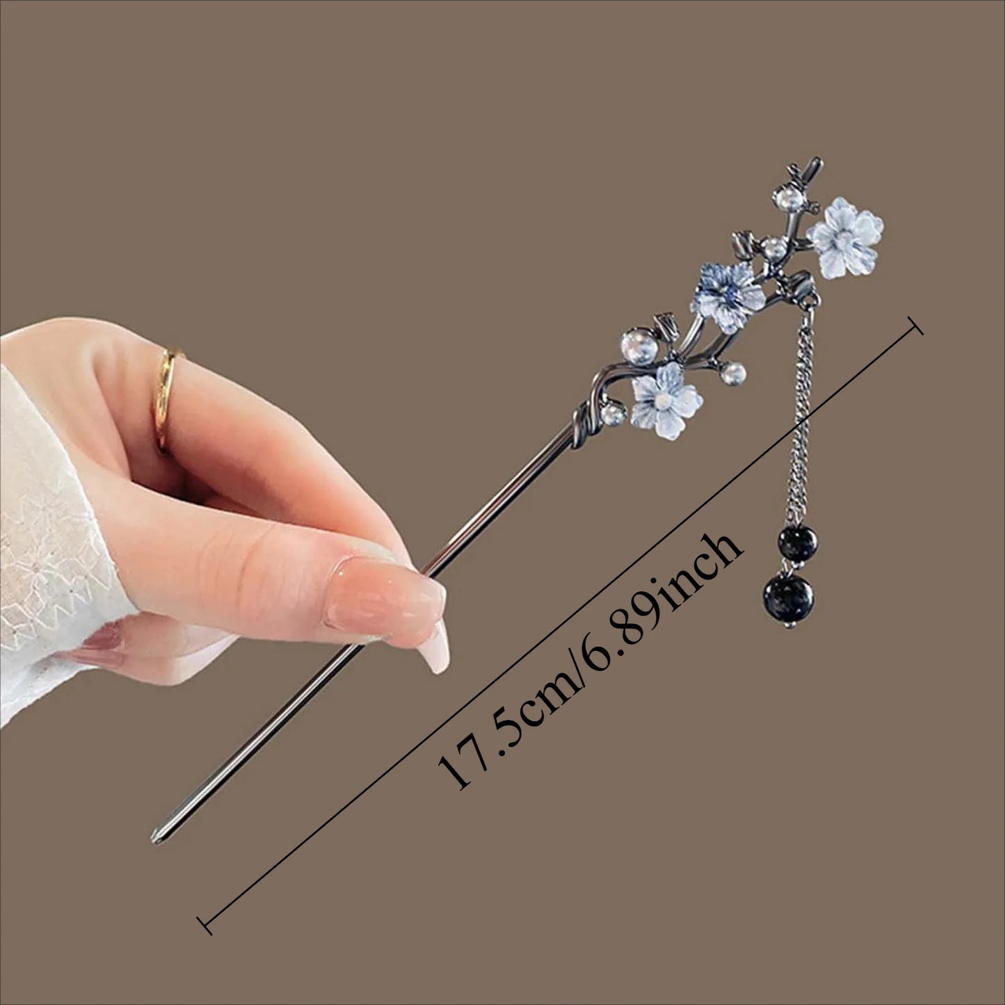 Flower hairpins, Chinese-style hairpins, ink, colorful flower tassels, elegant jewelry hair accessories