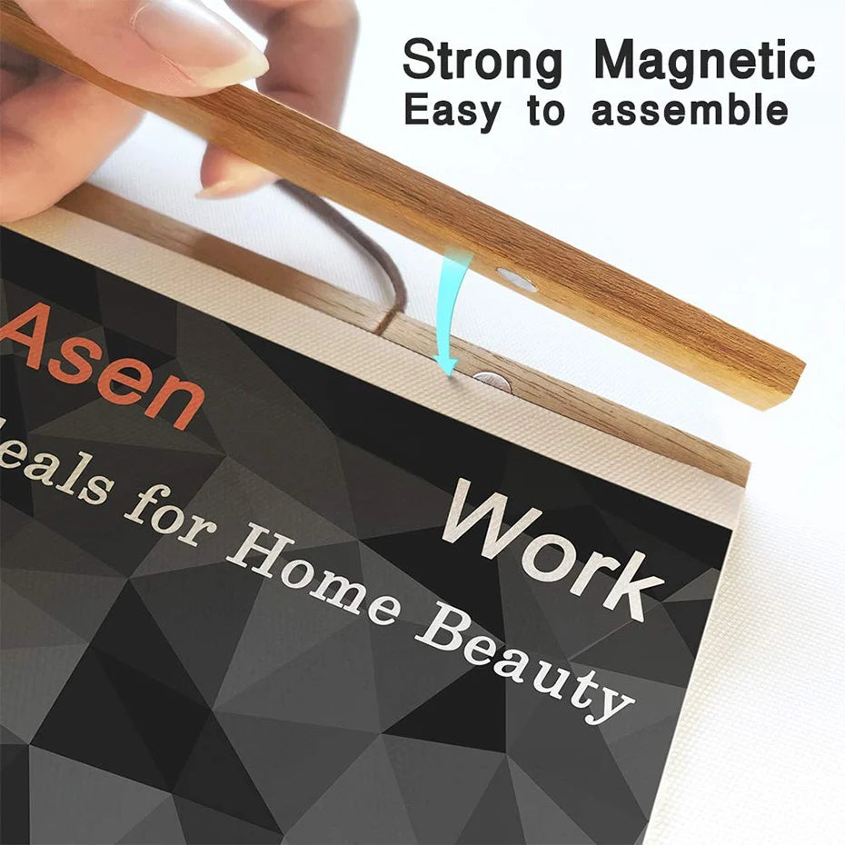 1PC Magnetic Wooden Poster Hanger Frames 5Colors Photos Wall Art Canvas Print Painting Teak Pine Wood Living Room Home Decor