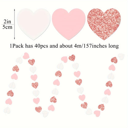 1pc Rose-Golden Pink White Party Decorations - Paper Heart Streamers Garland Galentines Valentines Day Decorations