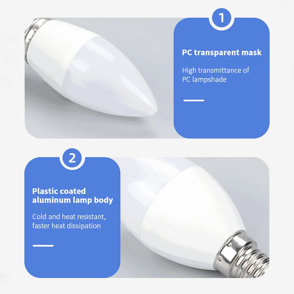 10PCS LED Candle Bulbs Light AC85-265V E14 E27 LED Candle Bulbs LED Ceiling Light Decoration LED Chandelier For Home Living R