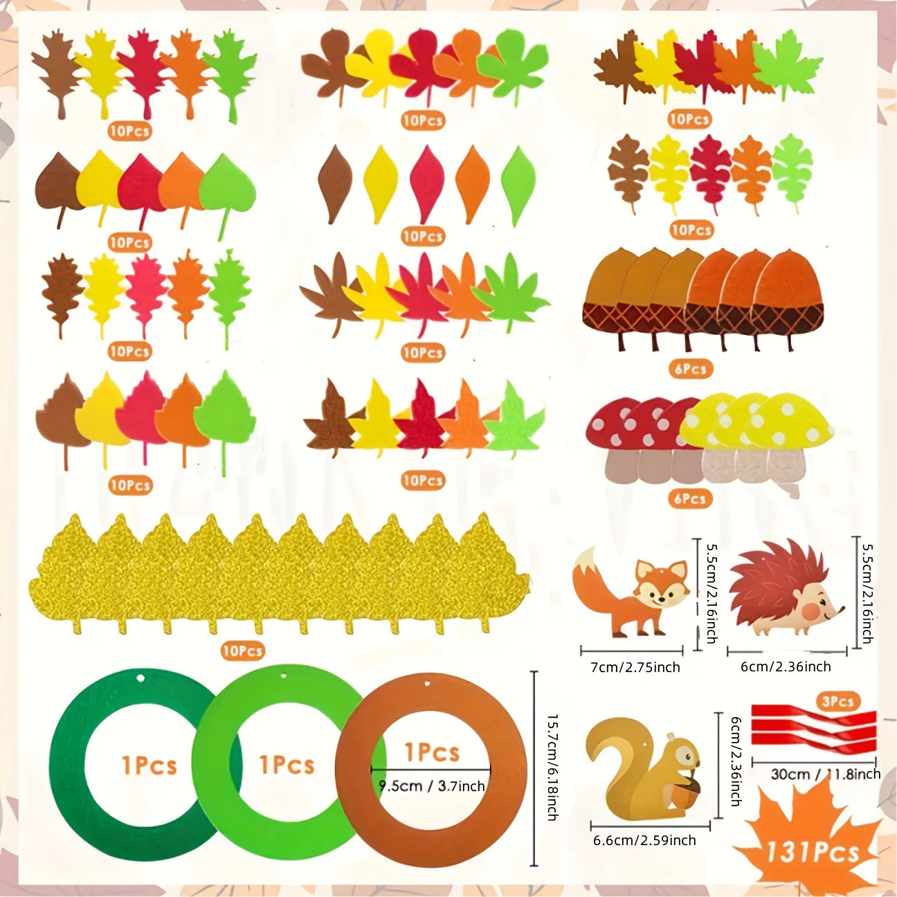 131pcs Fall Wreath Craft Kit, Autumn Crafts Set, Thanksgiving Art Supplies, Foam Craft Kit, Hedgehog Craft Set, Felt Craft Ki