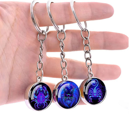 12 Constellation Key Chain Luminous Double Sided Glass Ball Pendant 12 Zodiac Key Chain Fashion Birthday Gift for Men and Wom