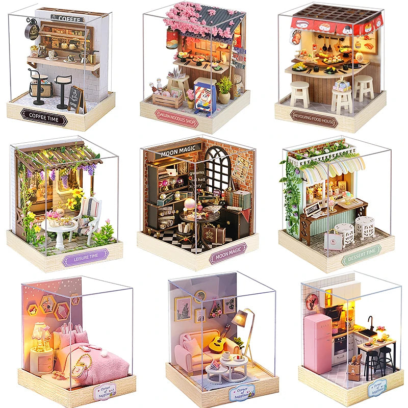 Mini Doll House DIY Small House Kit Handmade 3D Puzzle Assembly Model Building Room Bedroom Decoration Wooden Craft BirthdayG