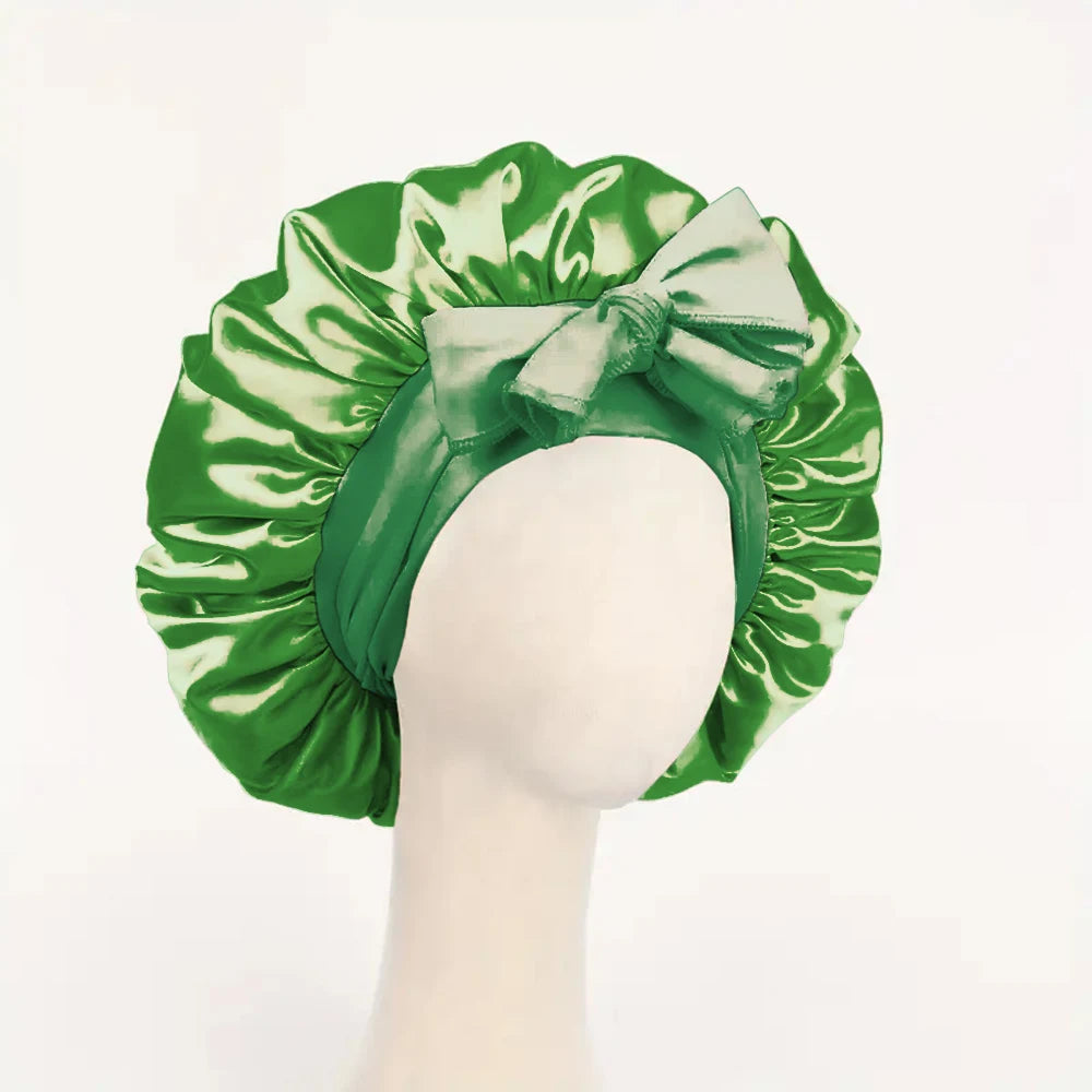 Satin Bonnet Silk Bonnet Adjustable Bonne For Sleeping Hair Bonnet With Tie Band Bonnets For Women Men - Green