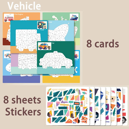 8 Patterns Puzzle Stickers Crafts for Kids Sticker Painting Gift Party Favor Creations Animal Vechile Art Play for Kids' Crea