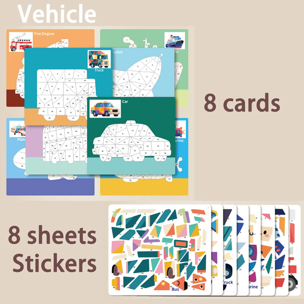 8 Patterns Puzzle Stickers Crafts for Kids Sticker Painting Gift Party Favor Creations Animal Vechile Art Play for Kids' Crea