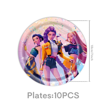 K-Pop Theme Disposable Tableware Set for Kids Birthday Baby Shower Party - Paper Plates Cups And Tablecloth with Birthday Ban