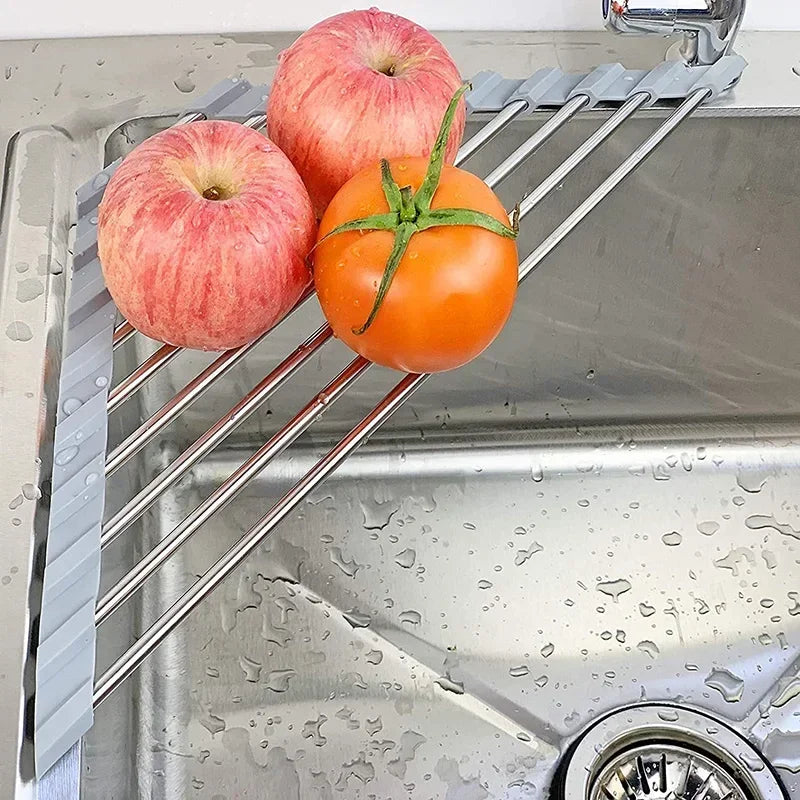 Roll Up Triangle Dish Drying Rack Kitchen Sink Organizer Corner Over the Sink Sponge Rag Holder Foldable Stainless Steel Drai