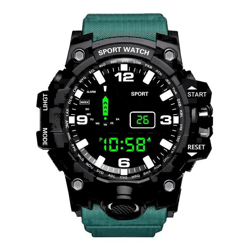 Fashion Men's Watch Sports Electronic Wristwatch Large dial Multifunctional Waterproof Luminous Alarm Kids Male's Military Wa