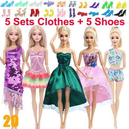 10 Pcs/Set Fashion Outfits 30cm Doll Shirt Pants Dress Shoes 11.5 Inch Doll Clothes Dollhouse 11.8" 1/6 Doll Accessories Toy 