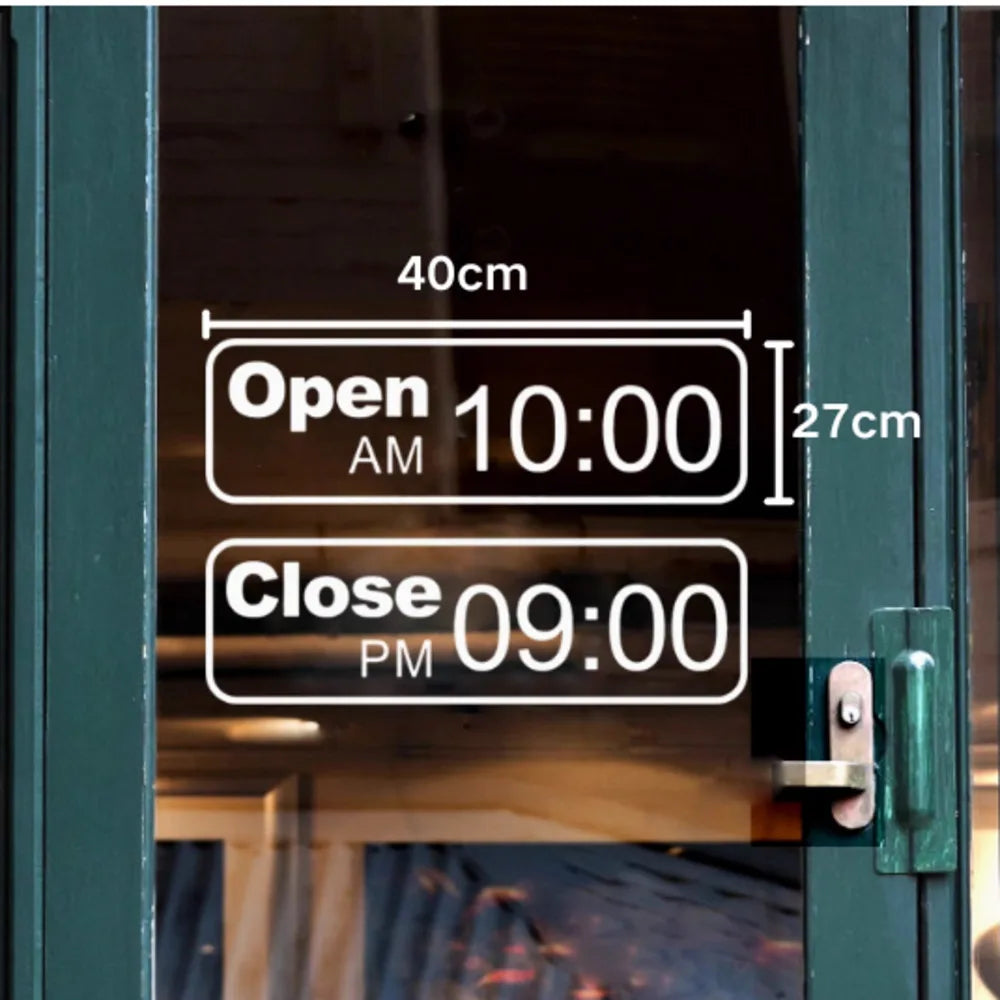 Store Window Wall Sticker 30*20cm Shop Store Opening Closes Business Time Poster Glass Wall Sign Sticker
