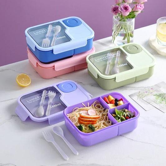 Bento Lunch Box For Kids Girls Cartoon Students Kawaii Cute Heated 3 Grid Sandwich Snack Food Box Special Canteen Food Storag