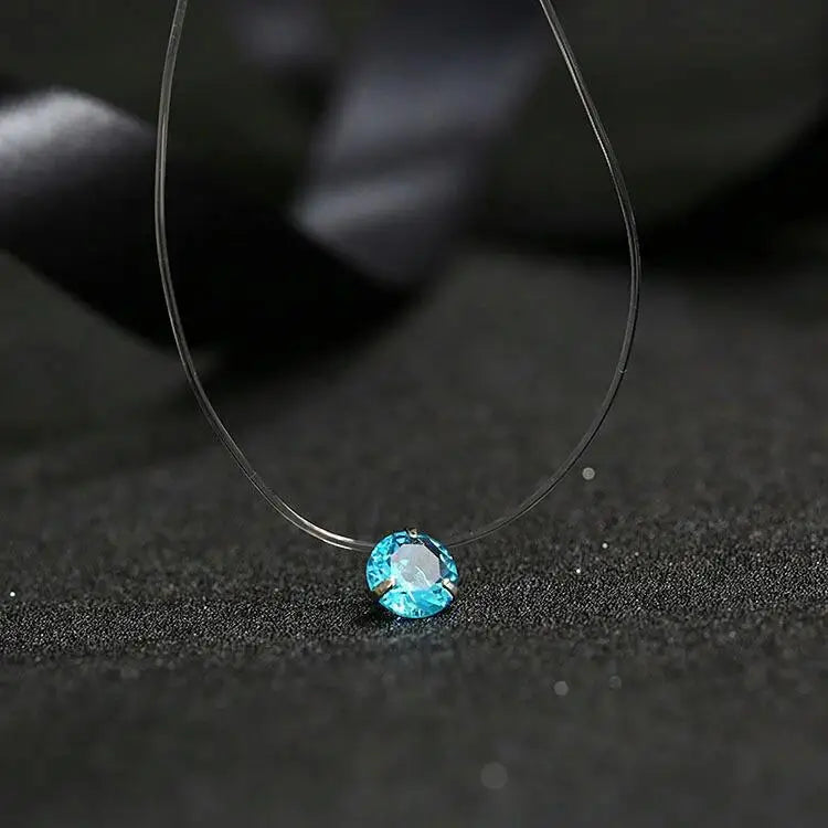 Fashion Shiny Crystal Necklace Zircon Pendant Transparent Fishing Line Invisible Ladies Necklace Jewelry Clavicle Chain Chock