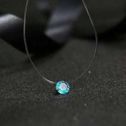 Fashion Shiny Crystal Necklace Zircon Pendant Transparent Fishing Line Invisible Ladies Necklace Jewelry Clavicle Chain Chock