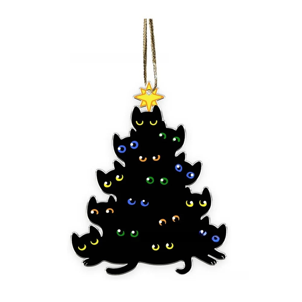 Charming Black Cat Christmas Ornament 2d Acrylic Hanging Decor For Tree Car Mirror Keychain Kid Xmas Gift Holiday Party Suppl