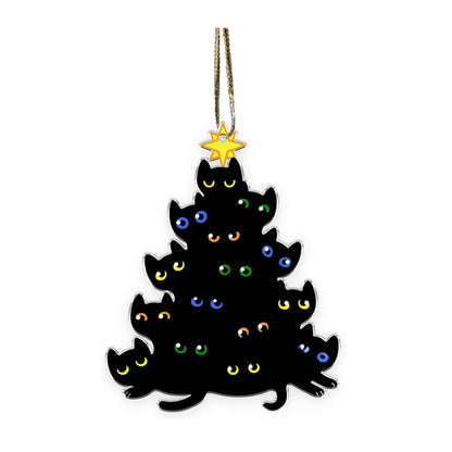 Charming Black Cat Christmas Ornament 2d Acrylic Hanging Decor For Tree Car Mirror Keychain Kid Xmas Gift Holiday Party Suppl