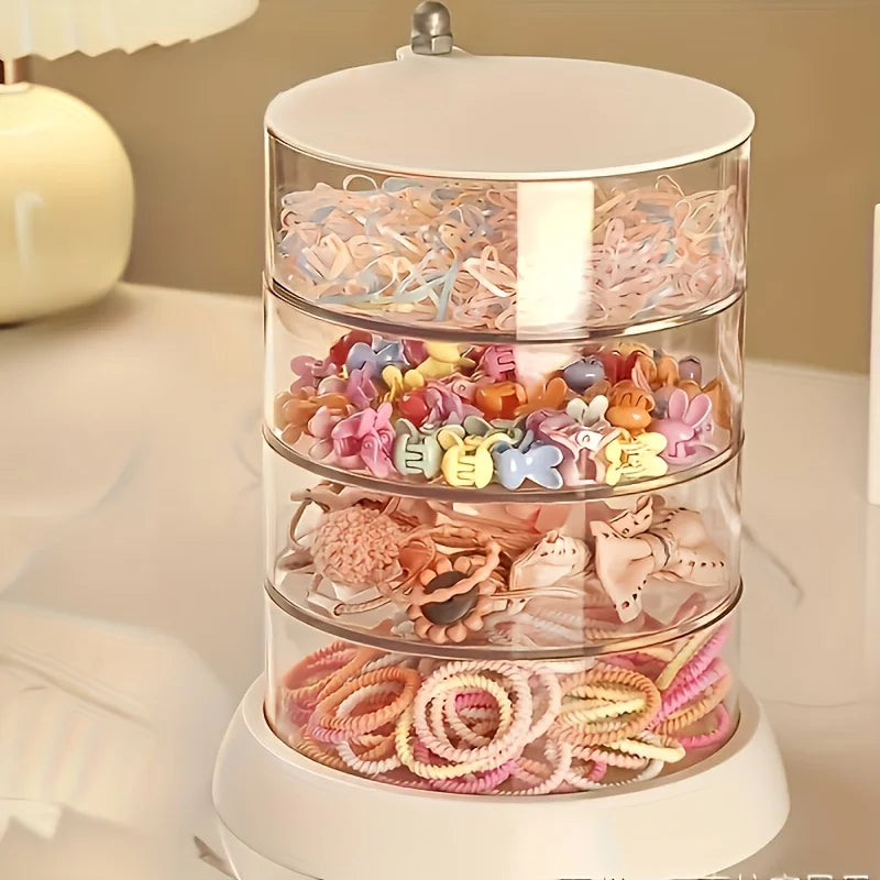 3/4/5-Layer Rotating Jewelry Organizer - Plastic Multi-Tier Storage Box, Transparent Hair Ring Display for Dressing Table - 4