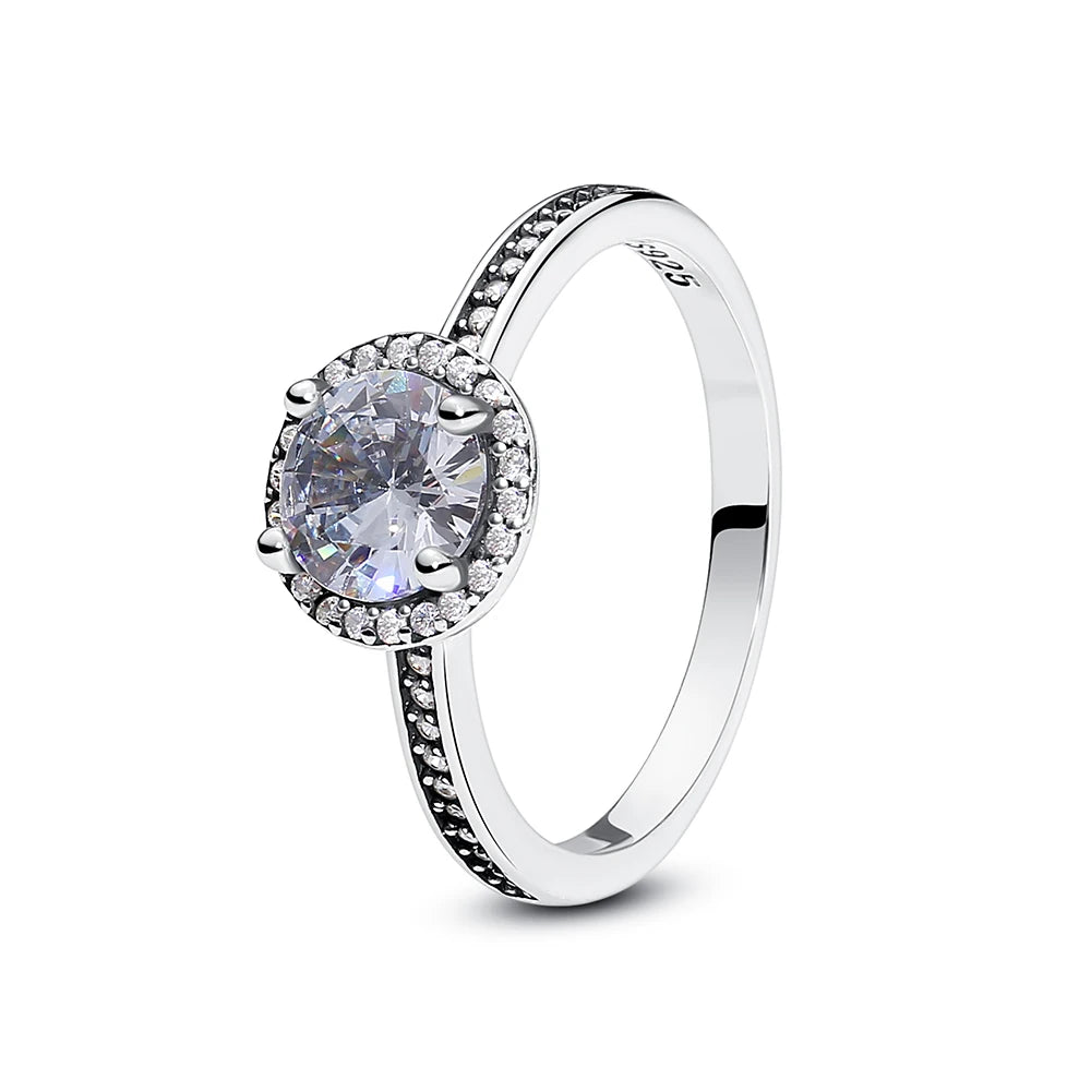 Original 925 Sterling Silver Ring Love Heart Pave CZ Crystal Stackable Rings For Women Wedding Engagement Birthday Gift Jewel