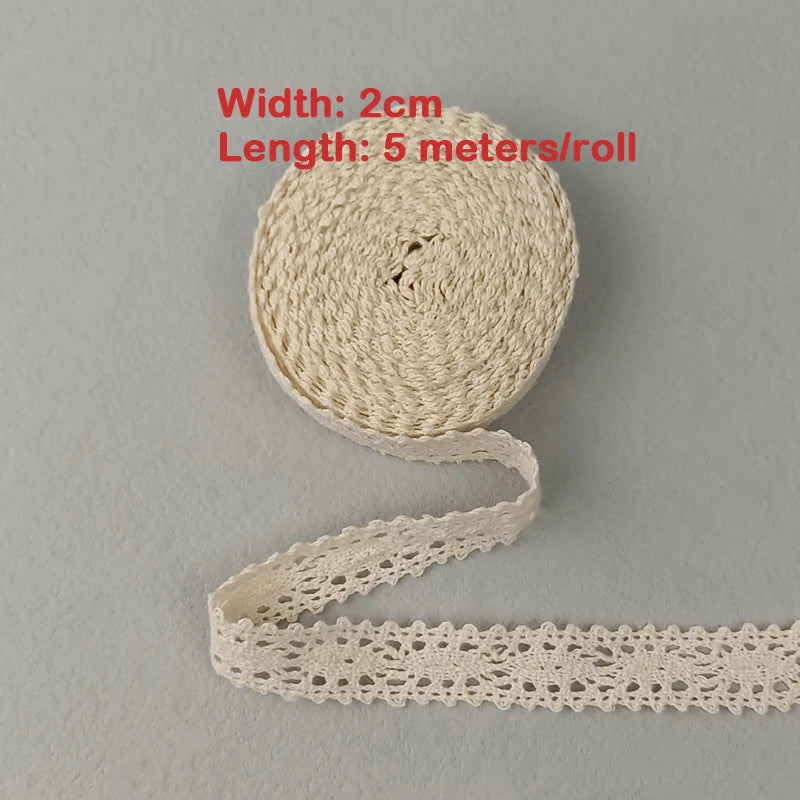 5M Cotton Lace Trim Sewing Crochet Lace Ribbon Beige Trim Lace Ribbon DIY Wedding Party Christmas Gift Decor Sewing Craft Sup