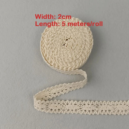 5M Cotton Lace Trim Sewing Crochet Lace Ribbon Beige Trim Lace Ribbon DIY Wedding Party Christmas Gift Decor Sewing Craft Sup