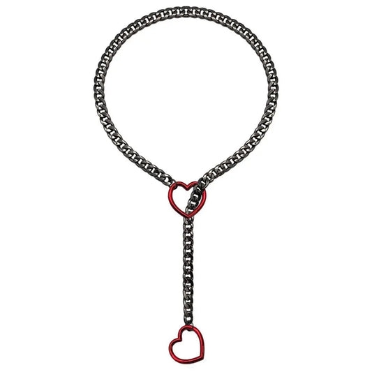 Fashion Lariat Heart Necklace For Women Men Slip Chain Choker Collar Punk Rock Cuban Long Chain Heavy Stainless Steel Necklac