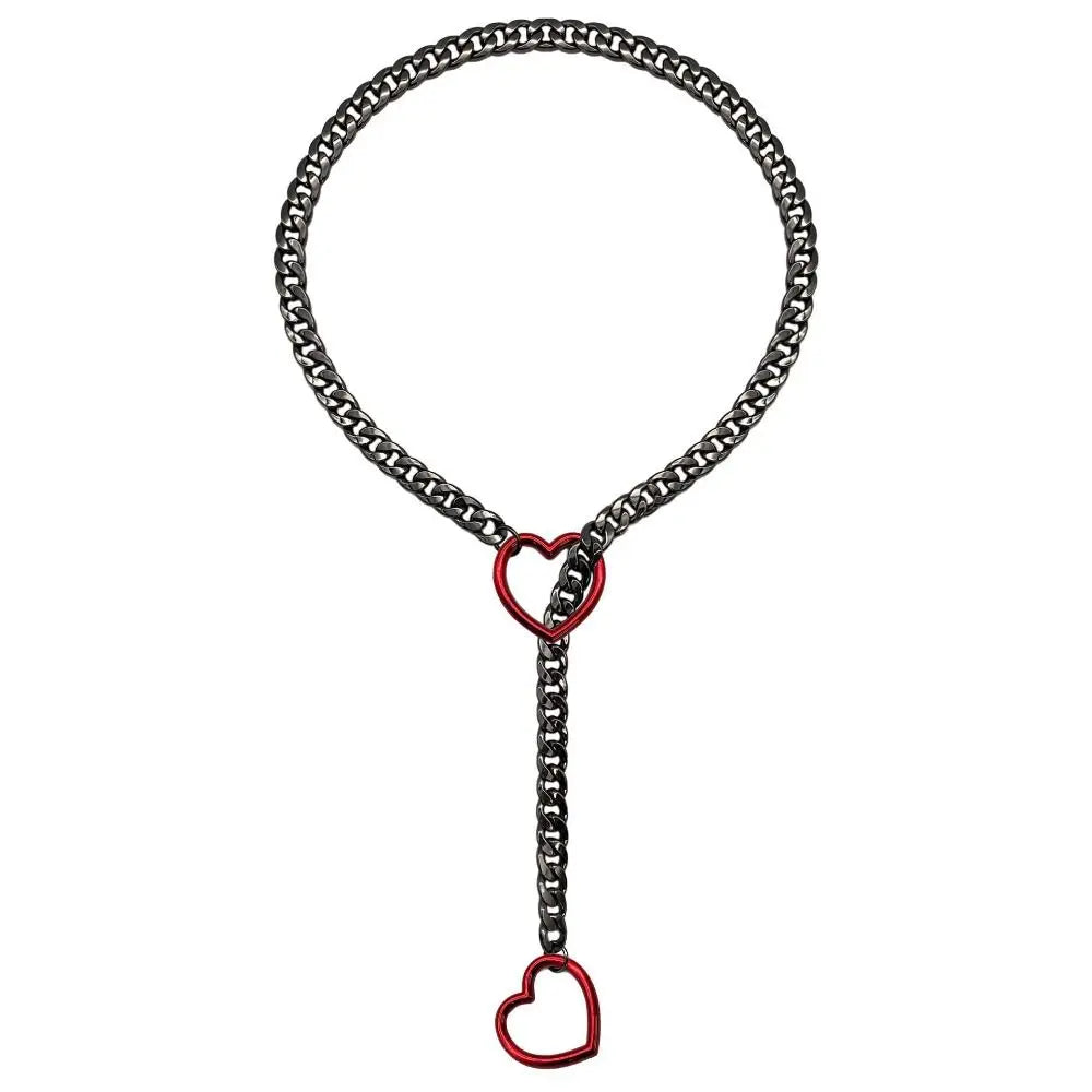 Fashion Lariat Heart Necklace For Women Men Slip Chain Choker Collar Punk Rock Cuban Long Chain Heavy Stainless Steel Necklac