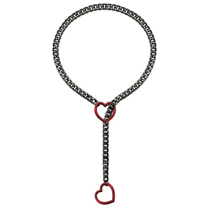 Fashion Lariat Heart Necklace For Women Men Slip Chain Choker Collar Punk Rock Cuban Long Chain Heavy Stainless Steel Necklac