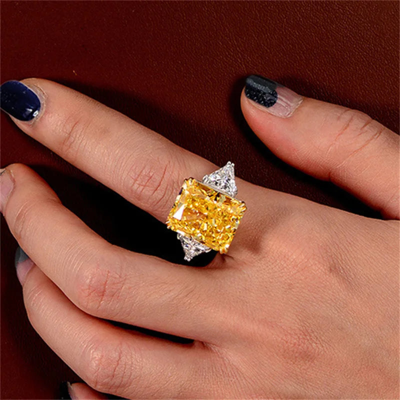 Luxury Geometric Big Square Stone Rings For Women Silver Color Charm Pink Yellow Zircon Wedding Bands Index Finger Party Jewe