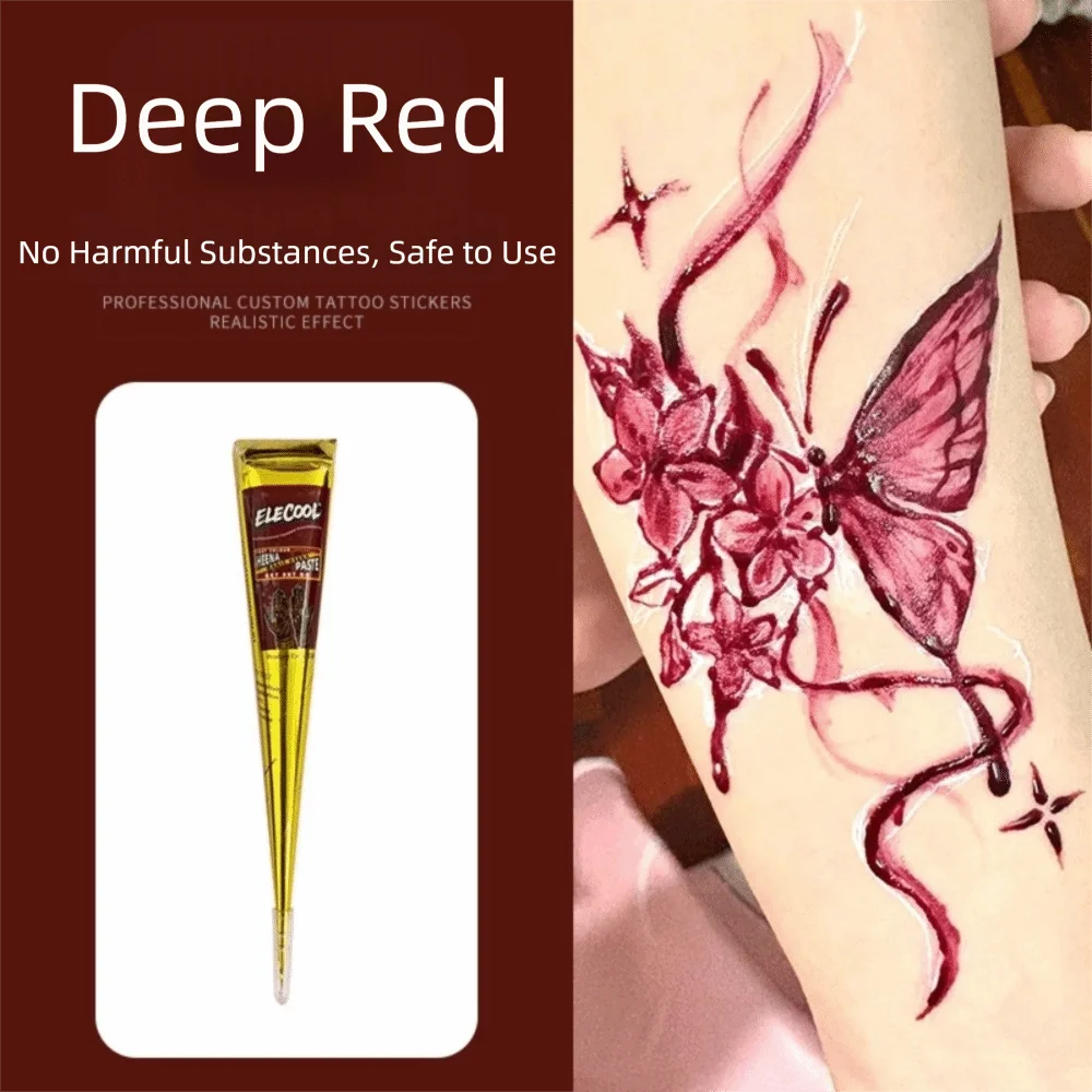 Easy-To-Use Henna Tattoo Cream Semi-permanent Temporary Henna Paste Cone Black Brown Temporary Tattoo Paste Mehndi Design - D