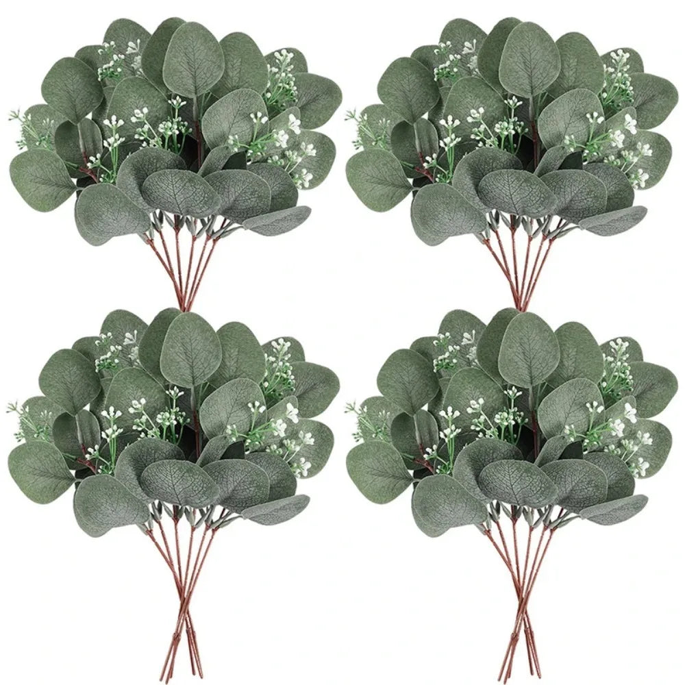 5/10/20Pcs Artificial Eucalyptus Leaf Stems Green Plants For Living Home Room Decoration Bride Wedding Decor Flowers Bouquets