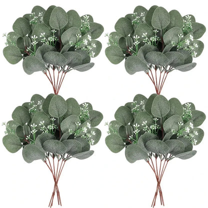 5/10/20Pcs Artificial Eucalyptus Leaf Stems Green Plants For Living Home Room Decoration Bride Wedding Decor Flowers Bouquets