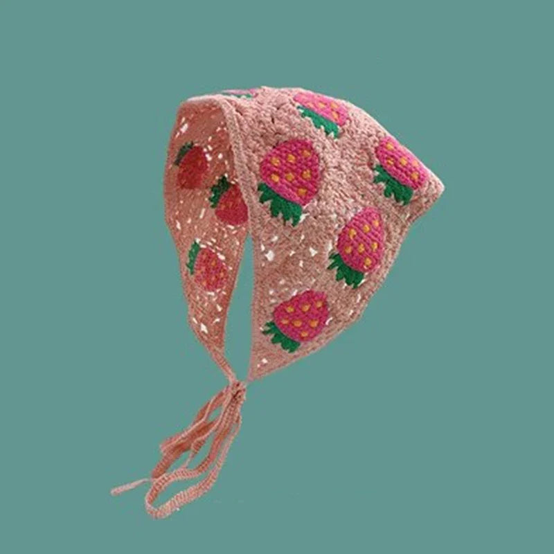 Korean Sweet Cute Handmade Crochet Hollow Triangle Headband Towel For Women Girls Flower Headscarf Hair Accessories