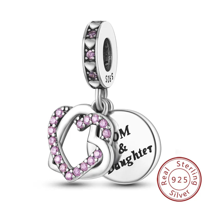 925 Sterling Silve Charms Beads Forever Love Heart Sister Family Life Charms Dangle For Bracelet Woman Jewelry Gifts - KTC279