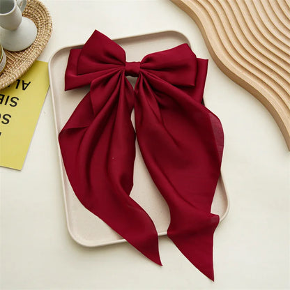 Bow Ribbon Hair Clip for Women Bowknot Barrettes Girls Solid Stain Spring Ponytail Clip Headband Hair Accessories Headwear Gi