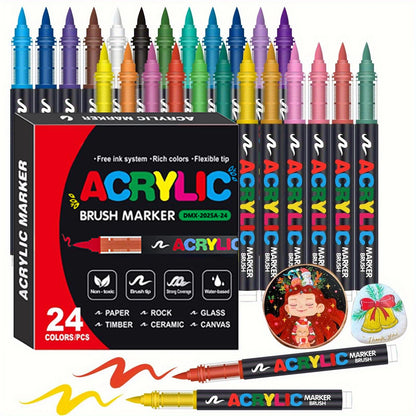 12-366 Colors Acrylic Painting Marker Waterproof Acrylic Brush Marker Professional Acrylic Marker Set DIY Coloring Art Suppli