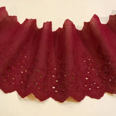 1Y Flower Hollow 11CM Wide Cotton Cloth Lace Trim Fabric Clothes Accessories Cuffs Skirt Hem - Wine