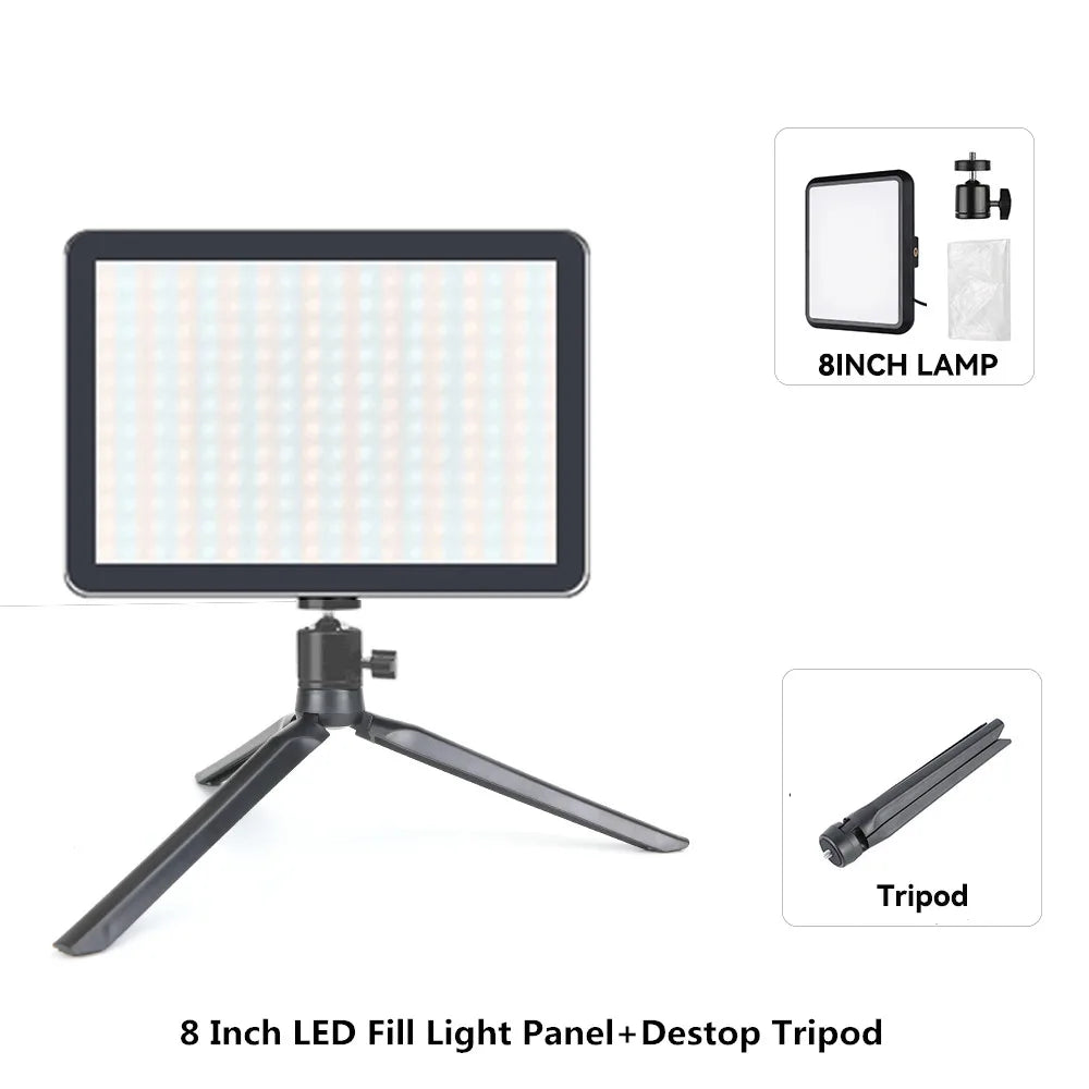 8/12 Inch LED Photography Video Panel Light Photo Studio Lighting Kit For Shoot Live Streaming Youbube With Tripod Stand - 8 