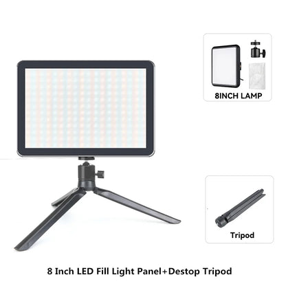 8/12 Inch LED Photography Video Panel Light Photo Studio Lighting Kit For Shoot Live Streaming Youbube With Tripod Stand - 8 